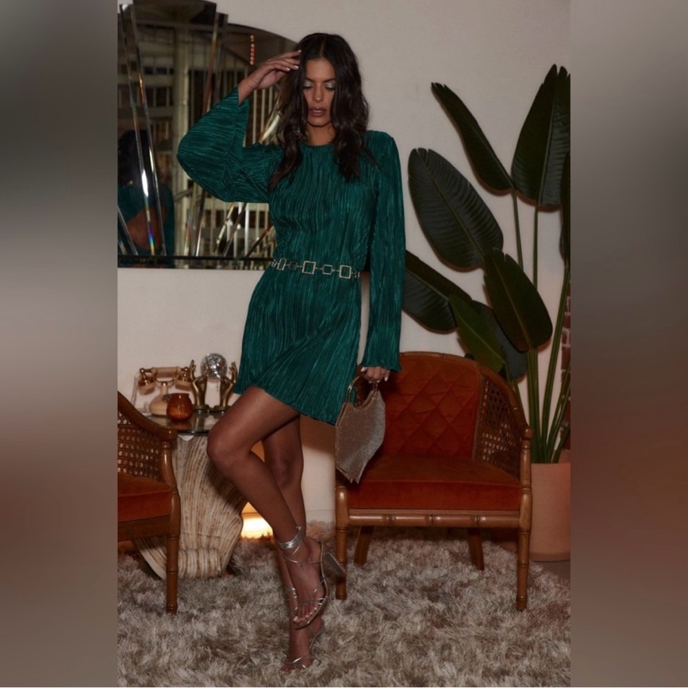 12th tribe Tate emerald green plisse mini dress - Medium